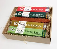 Подарочный набор "Золотая серия ароматов" Сандаловое дерево, Наг Чампа, Пачули, Белый шалфей Аромапалочки
